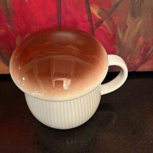 NWT World Market Mushroom Jar with Brown Lid and Cream Base